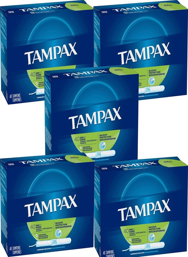 Tampax Cardboard Applicator Tampons, Super Absorbency 40 ea (Pack of 5) - Image 1
